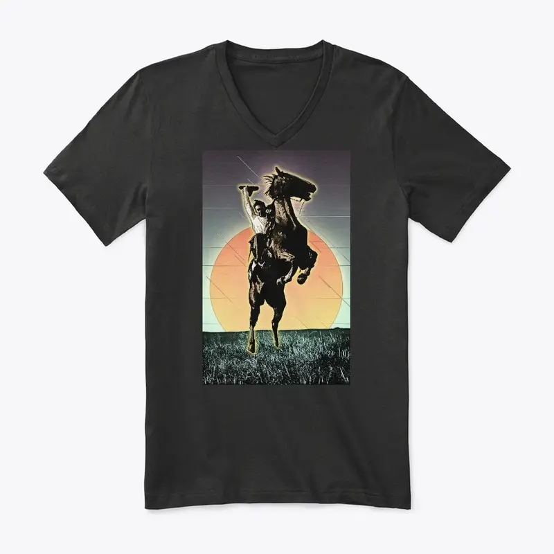 Cowboy Riding Horse with Sunset