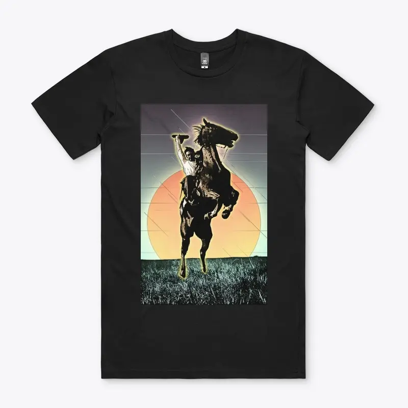 Cowboy Riding Horse with Sunset