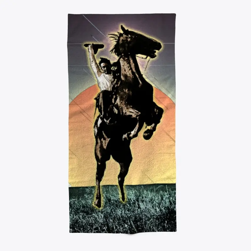 Cowboy Riding Horse with Sunset