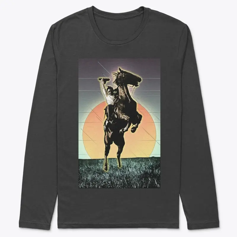 Cowboy Riding Horse with Sunset