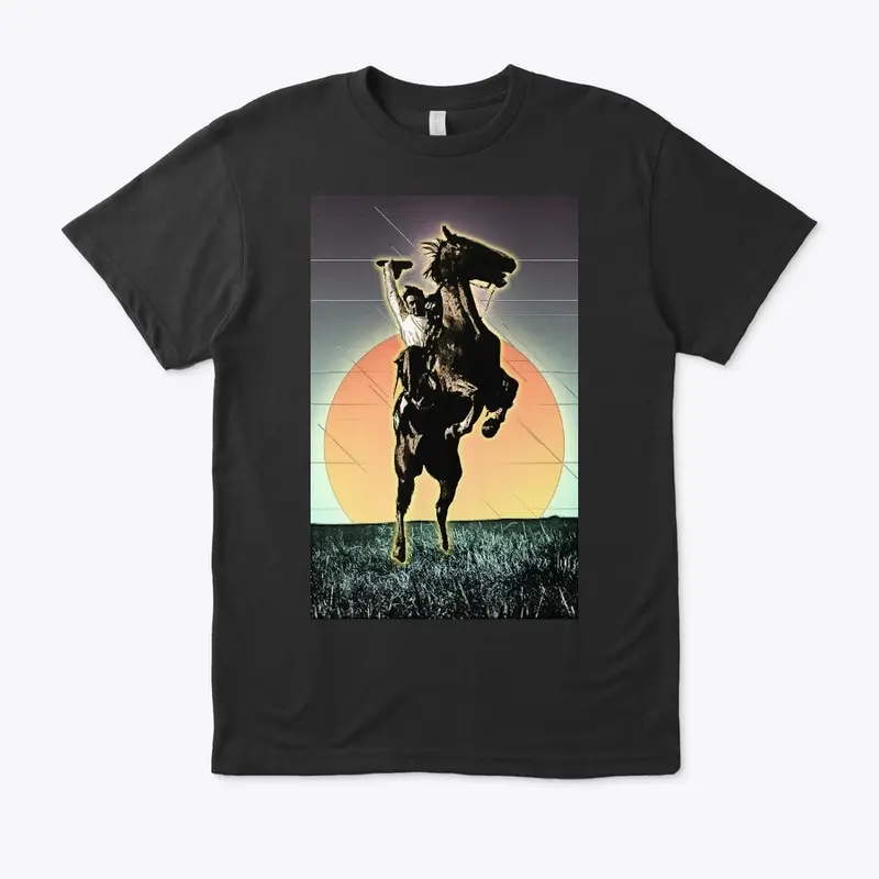 Cowboy Riding Horse with Sunset